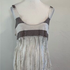 We The Free Gray and White Lace Trimmed Fringe Women's Tank Top